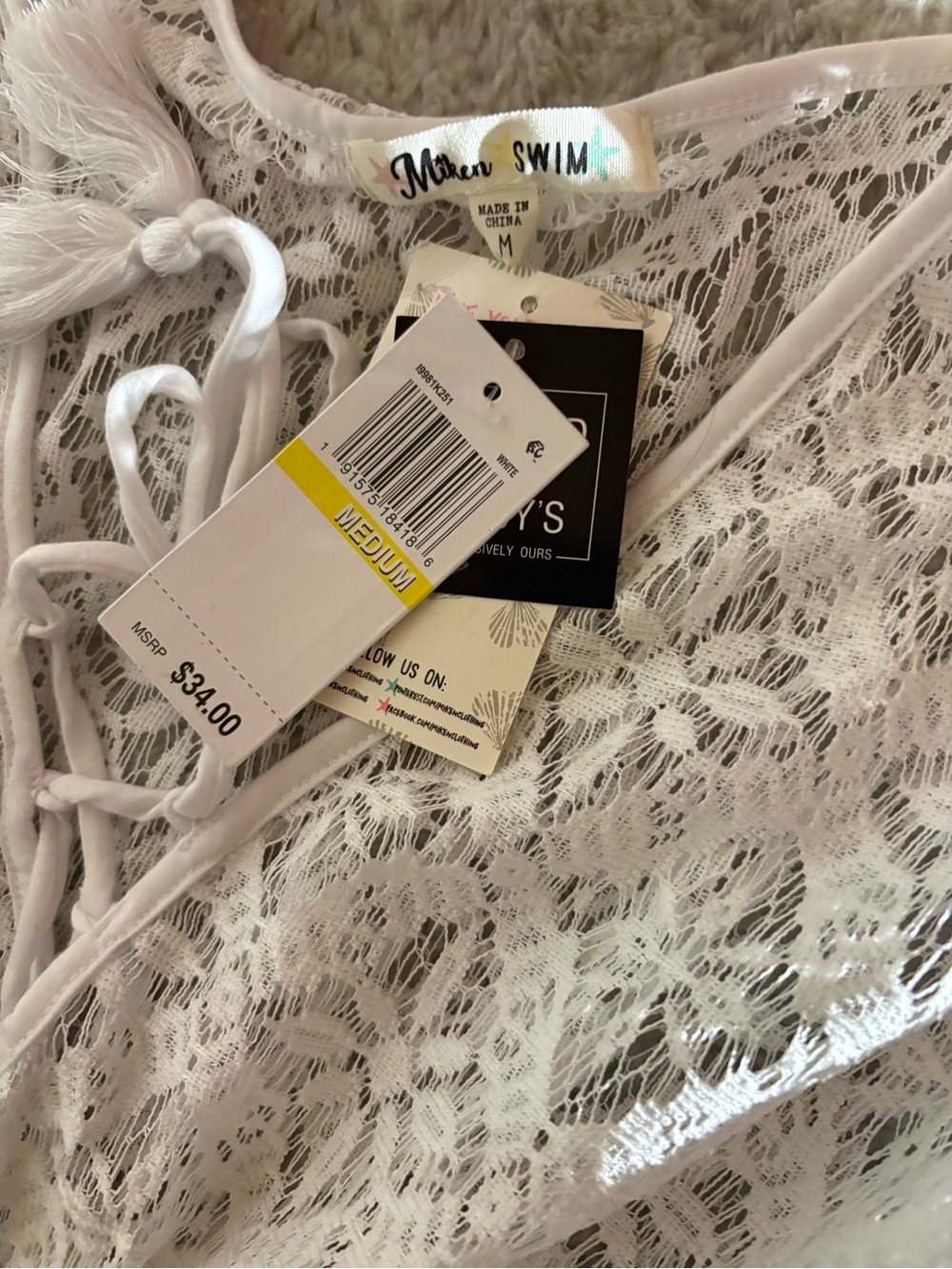 Miken Swim White Sheer Crochet Beach Cover-Up - Picture 7 of 11